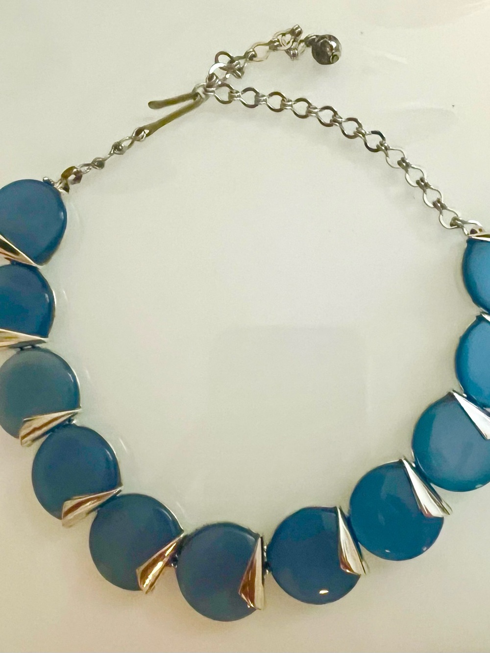 Vintage 1960s CHAREL Thermoset Blue Disc Necklace, Very Collectible, Perfect!